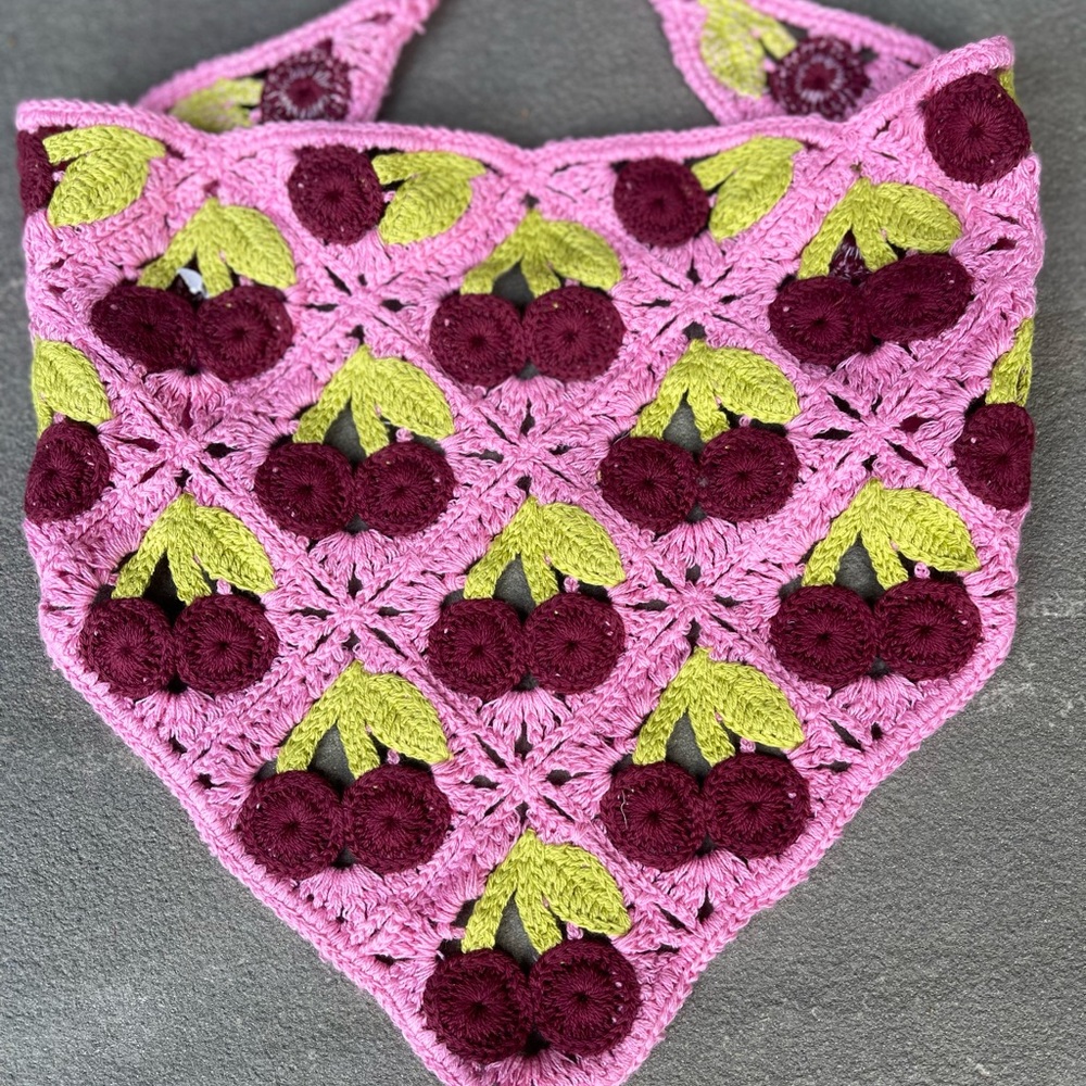 New! Urban Outfitters-Icon Crochet Hair Scarf In Pink - Picture 3 of 6